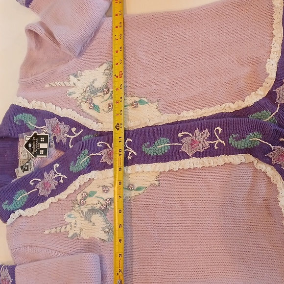 🦄 NWT Storybook Knits Lavender Unicorn Embroidered Beaded Cardigan Grandmacore - Picture 10 of 11